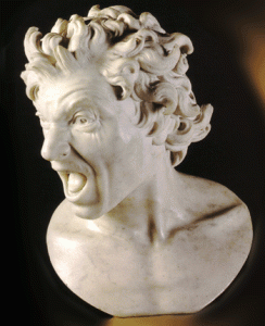 A self portrait Bernini did in which he burned himself repeatedly with fire in front of a mirror so that he could get the expression right.